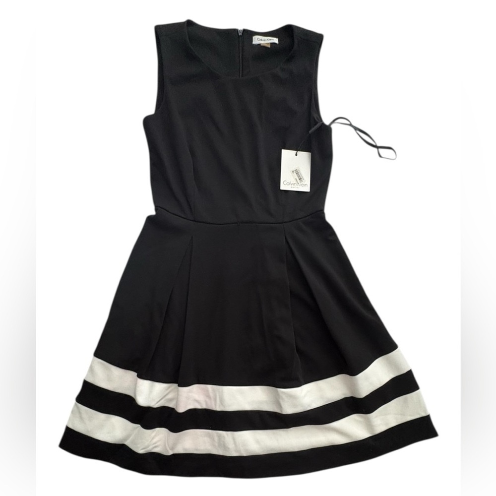 NWT Calvin Klein Black & White Fit‎ and Flair Mini Dress Workwear Wedding Size 8